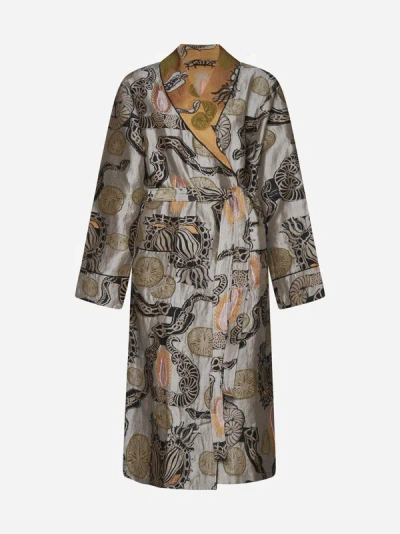 Orto Parisi Print Linen And Silk Dressing Gown In Multicolor