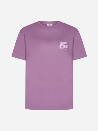 Etro Logo-embroidered Cotton T-shirt In Lilac