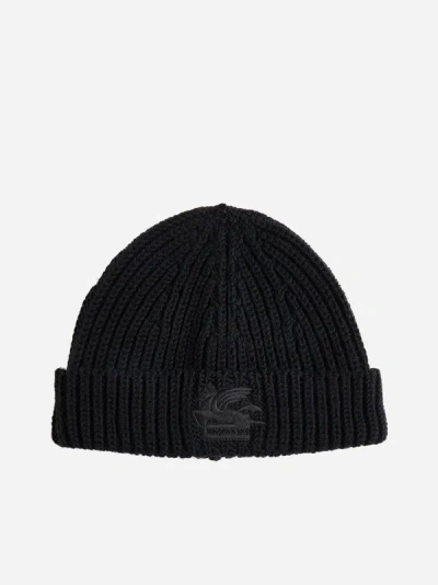 Etro Logo Wool Beanie In Black