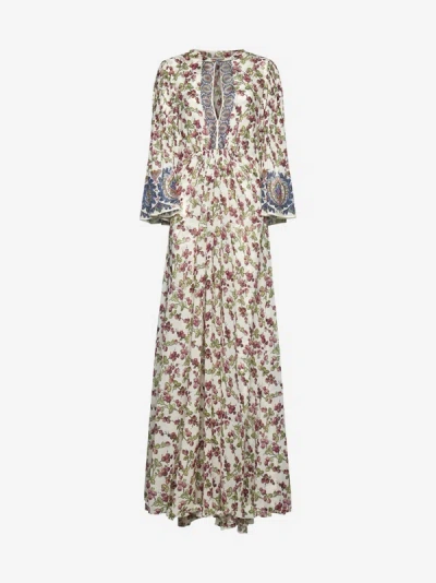 Etro Berry-print Flutter-sleeve Silk Gown In White