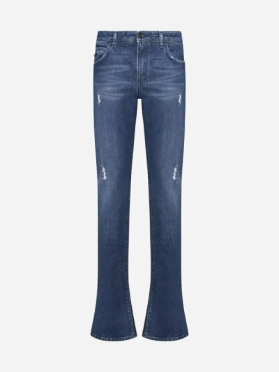 Dolce & Gabbana Logo-plaque Slim-fit Jeans In Blue