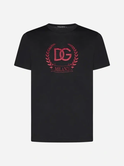 Dolce & Gabbana T-shirt In Cotton Jersey With Dg Logo In Nero