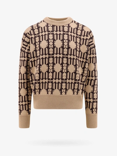 Palm Angels Monogram Knitted Jumper In Beige