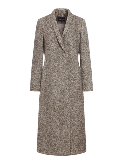 Giorgio Armani Single-breasted Cashmere Initial Shearing Wool Coat In Brown