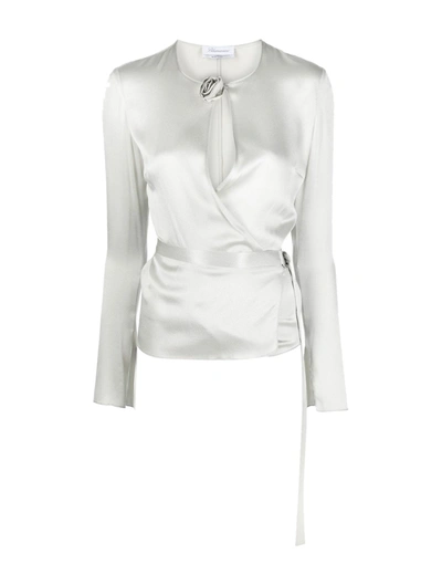 Blumarine Cout-out Detail Satin-finish Blouse In Grey