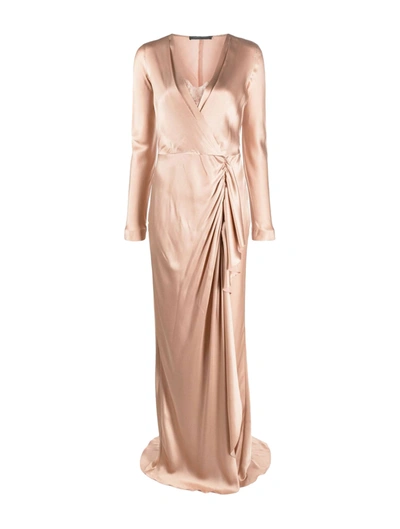 Alberta Ferretti Draped Wrap-effect Satin Maxi Dress In Pink & Purple