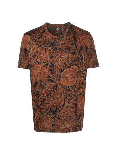 Etro Floral-print Cotton T-shirt In Brown