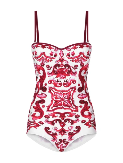 Dolce & Gabbana Majolica-print Underwire One-piece Swimsuit In Multi