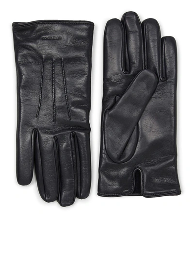 Giorgio Armani Leather Gloves Man In Black