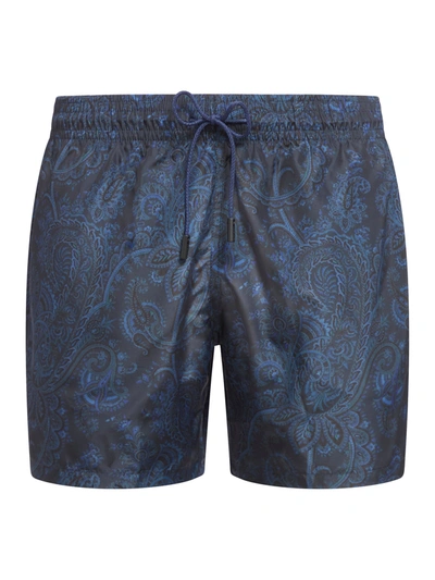 Etro Paisley Print Swim Shorts In Blue