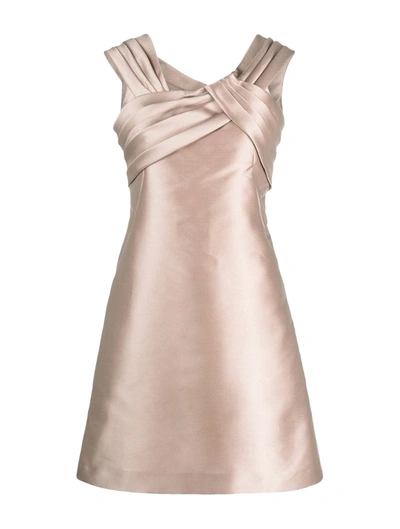 Alberta Ferretti Pintucked Satin Minidress In Nude & Neutrals