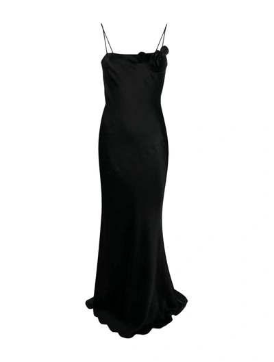 Blumarine Rose-appliqu Leeveless Satin Maxi Dress In Black