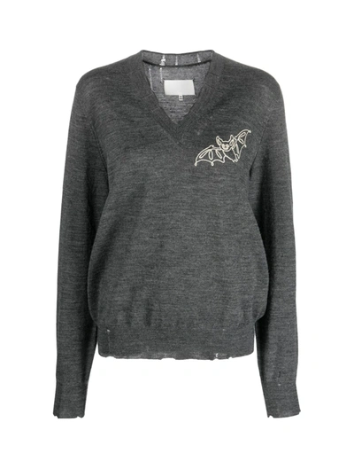 Maison Margiela Embroidered Knit Sweater In Grey