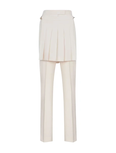 Fendi Grain De Poud Pleated Panel Wool Pants In Nude & Neutrals