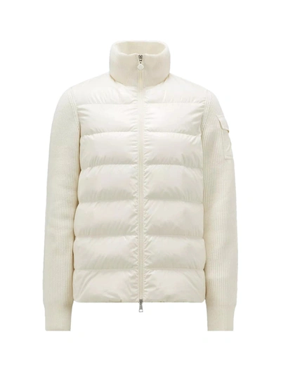 Moncler Quilted Nylon & Wool Knit Cardigan In White