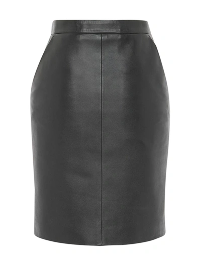 Saint Laurent Pencil Skirt In Shiny Lambskin In Black