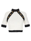 Balmain Button-embellished Tweed Crop Top In White/black