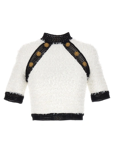 Balmain Button-embellished Tweed Crop Top In Multicolore