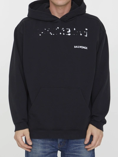 Balenciaga Hand Drawn-logo Cotton Hoodie In Black