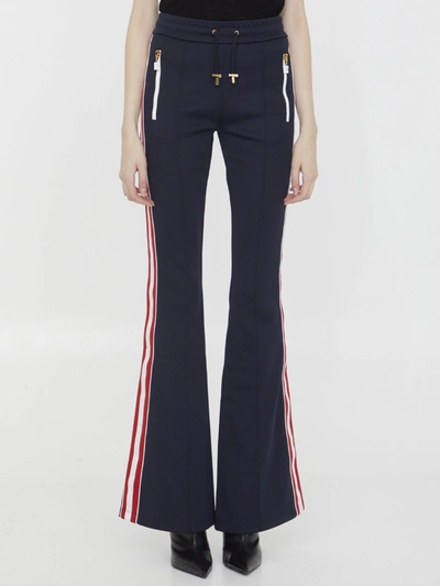 Balmain 70s Flare Track Pants In Sjv Bleu Marine Fonce Rouge Fonce Ivoire