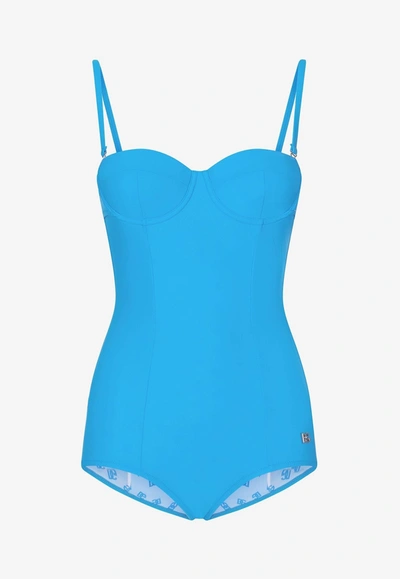 Dolce & Gabbana Balconette One-piece Swimsuit In Blue