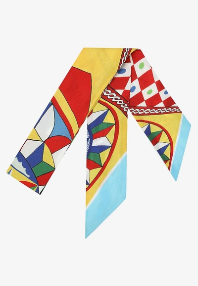 Dolce & Gabbana Carretto Print Silk Headscarf In Multicolor