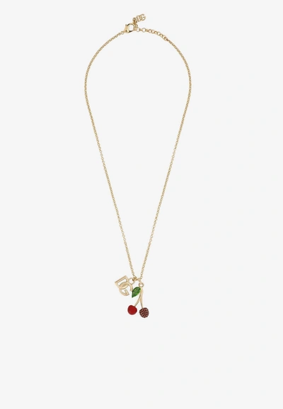Dolce & Gabbana Cherry Charm Necklace In Gold
