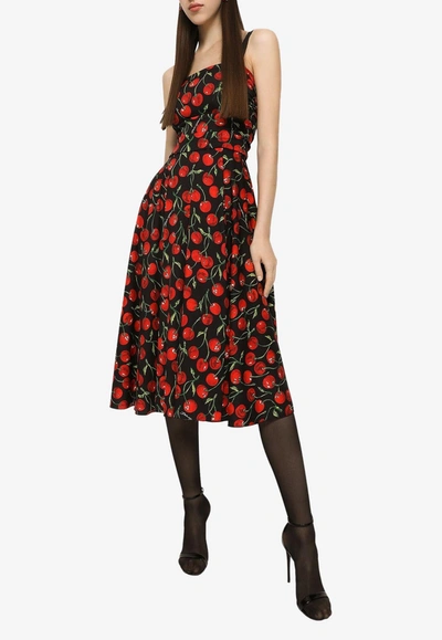 Dolce & Gabbana Cherry Print Midi Dress In Multicolor