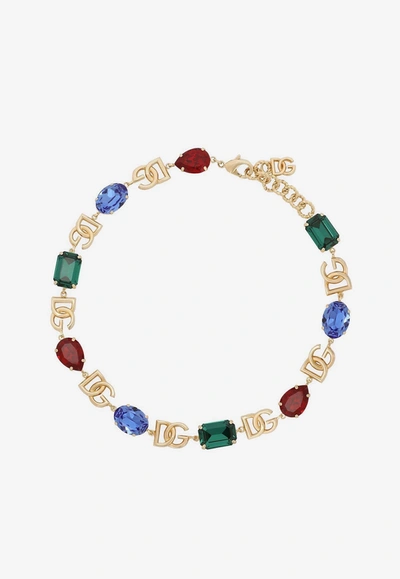 Dolce & Gabbana Necklace With Dg Logo And Multi-colored Crystals In Multicolor