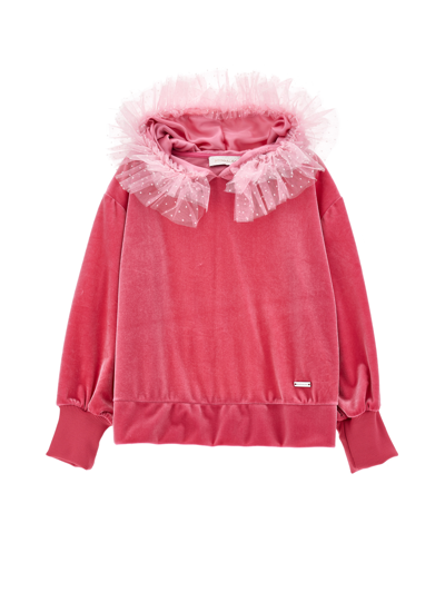 Monnalisa Babies'   Chenille Sweatshirt With Tulle Hood In Fuchsia