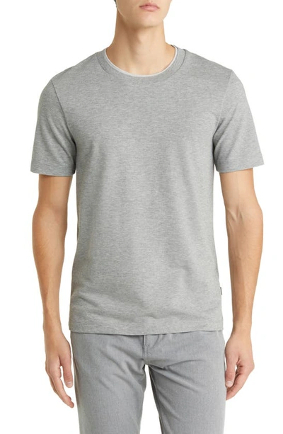 Hugo Boss Slim-fit T-shirt In Structured Cotton With Double Collar In Silver