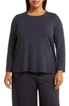 Eileen Fisher Crewneck Long Sleeve Jersey Top In Nocturne