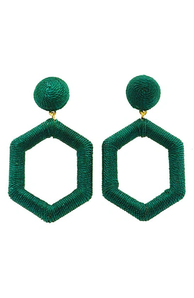 Panacea Textile Hexagon Drop Earrings In Green