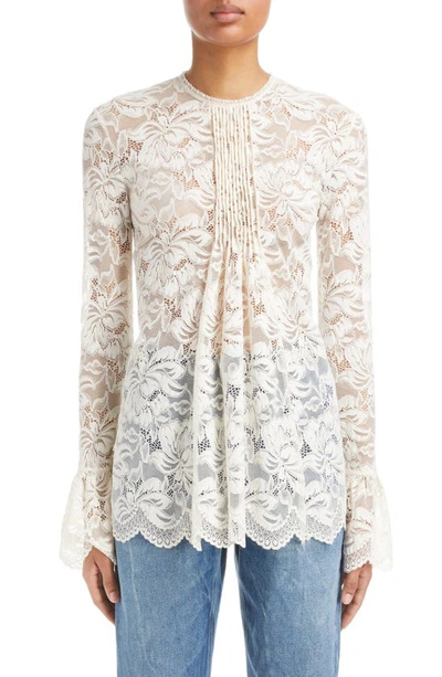 Paco Rabanne Floral-lace Pleated Blouse In White