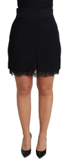 Dolce & Gabbana Chantilly Lace-trimmed Stretch-wool Mini Skirt In Black