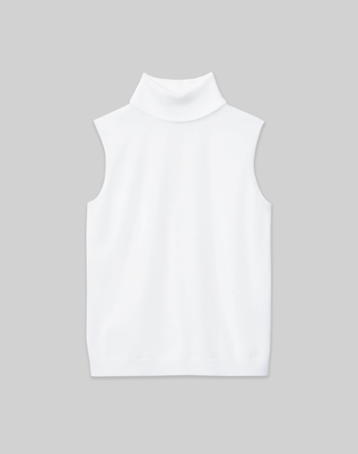 Lafayette 148 Matte Crepe Sleeveless Turtleneck Sweater In White