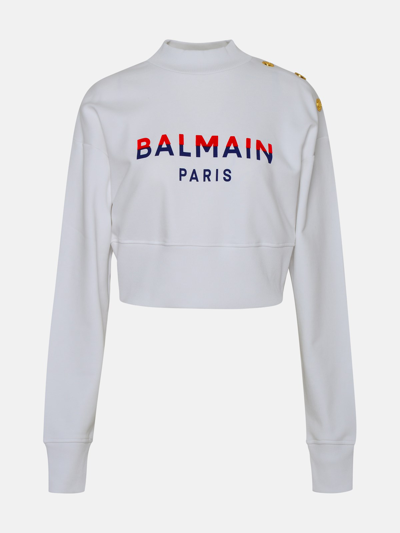 Balmain White Cotton Sweatshirt
