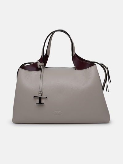 Tod's Gray Leather Medium Top Bag In Grey