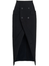 Alexander Mcqueen Double-button Wool Midi Skirt In Black