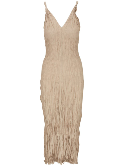 Totême Twist-strap Crinkled-silk Maxi Dress In Overcast Beige