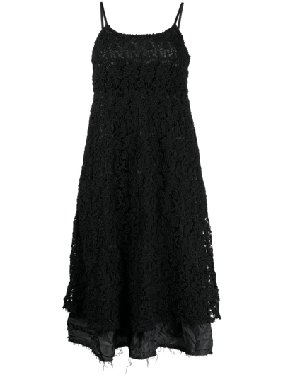 Comme Des Garçons Lace Layered Sleeveless Midi Dress In Black
