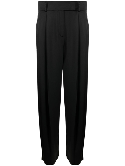 Giorgio Armani Pleat-detail Wide-leg Silk Trousers In Black
