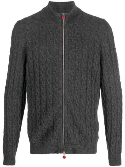 Kiton Cable-knit Cashmere Jacket In Grey