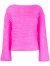 Forte Forte Boat Neck Cropped Mohair Blend Sweater In Fuchsia