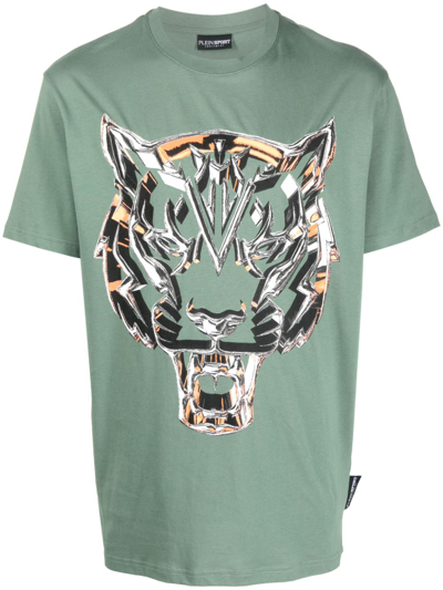 Plein Sport Ss Chrome Tiger Cotton T-shirt In Green