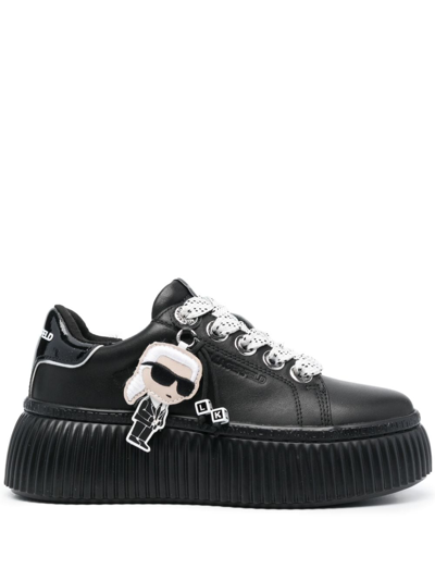 Karl Lagerfeld Logo-charm Flatform Sneakers In Black