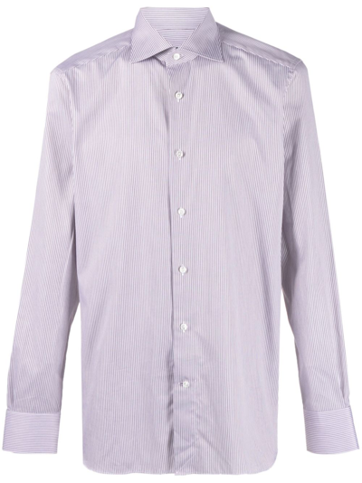 Zegna Striped Cotton Shirt In Purple