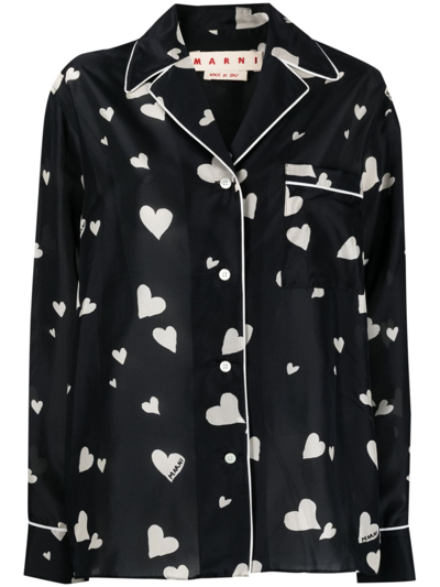 MARNI HEART LOGO-PRINT SILK SHIRT