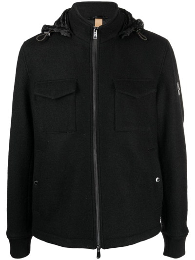 Hugo Boss Detachable-hood Wool Jacket In Black