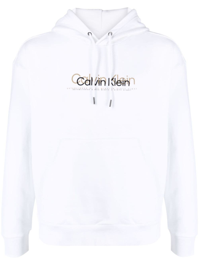 Calvin Klein Logo-print Cotton Hoodie In White